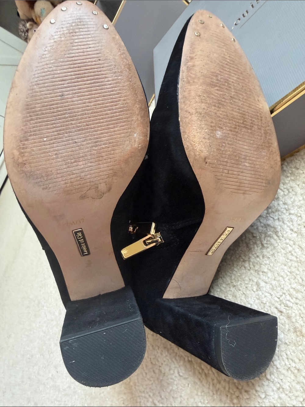 Louise et Cie Black Suede High Block Heel Ankle Boots - Picture 6 of 8